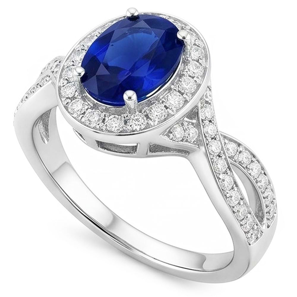 3 Karat Ceylon Saphir Aus der Erde Abgebauter Natürlicher Diamant Twist Ring Weißgold 14K Damen Schmuck