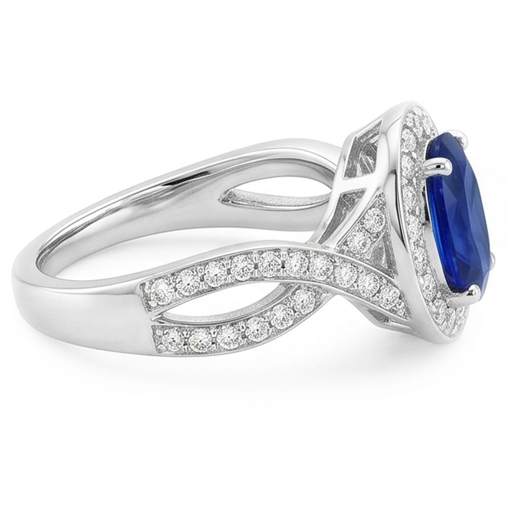 3 Karat Ceylon Saphir Aus der Erde Abgebauter Natürlicher Diamant Twist Ring Weißgold 14K Damen Schmuck