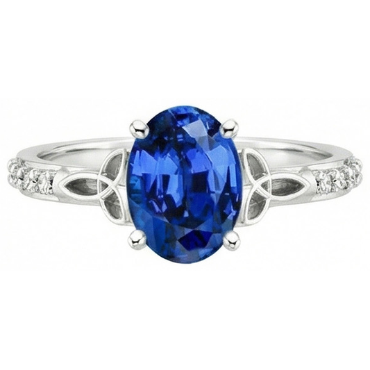 3 Karat Ceylon Saphir und Aus der Erde Abgebauter Natürlicher Diamanten Ring Weißgold 14K