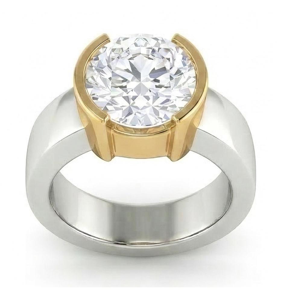 3 Karat Echt Aus der Erde Abgebauter Natürlicher Diamant-Solitär-Ring Zweifarbiges Gold 14K