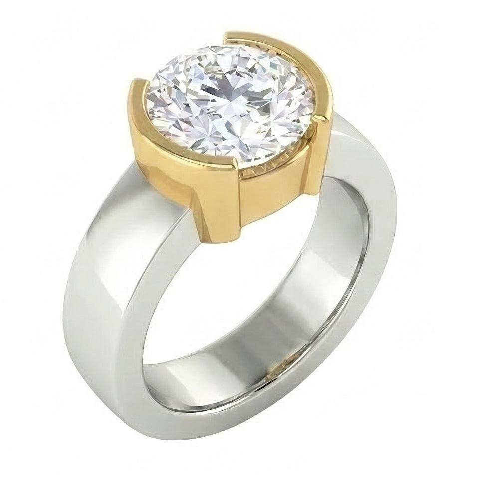 3 Karat Echt Aus der Erde Abgebauter Natürlicher Diamant-Solitär-Ring Zweifarbiges Gold 14K
