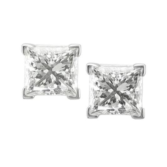 3 Karat Echt Diamant-Ohrstecker im Princess-Schliff 14K Weißgold