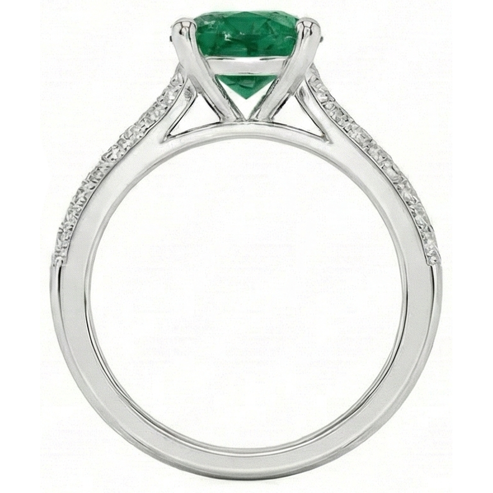 3 Karat Edelstein Runder Grün Smaragd & Aus der Erde Abgebauter Natürlicher Diamanten Ring Weißgold