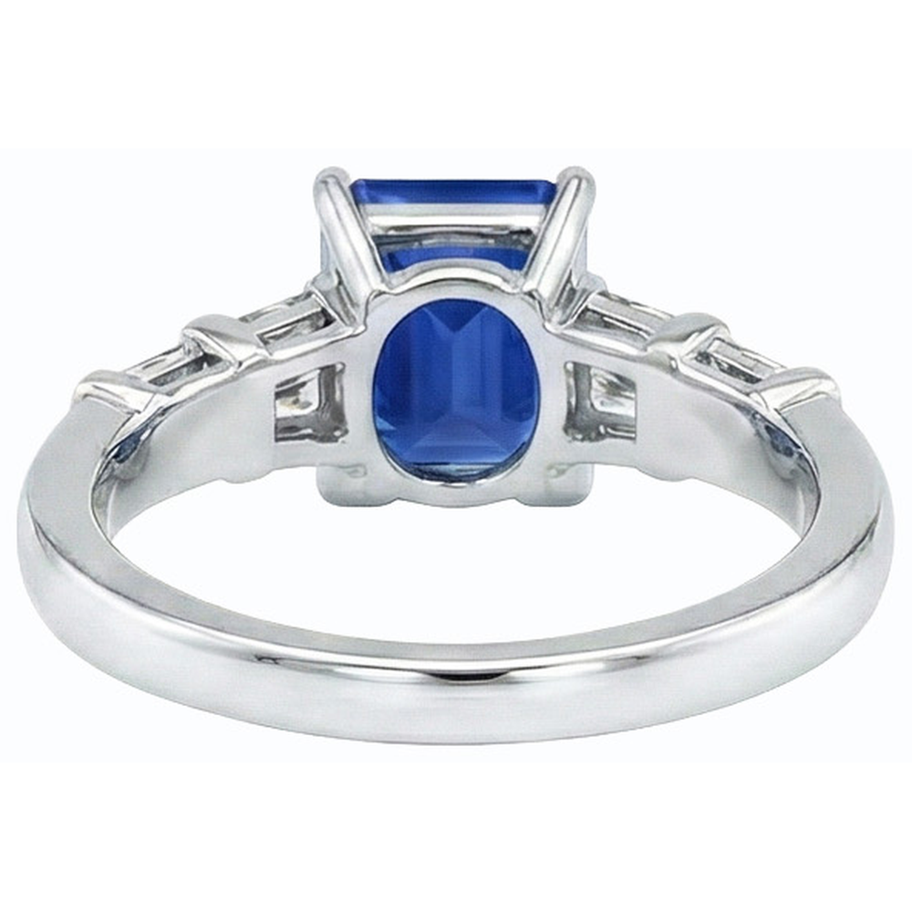 3 Karat Gold-Smaragd-Ceylon-Saphir-Ring mit Baguette-Natürlicher Diamant ( nicht im Labor gezüchtet )en