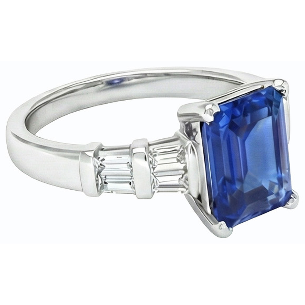 3 Karat Gold-Smaragd-Ceylon-Saphir-Ring mit Baguette-Natürlicher Diamant ( nicht im Labor gezüchtet )en