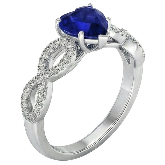 3 Karat Herz Edelstein Blauer Saphir Natürlicher Diamant ( nicht im Labor gezüchtet ) Ring Infinity Style