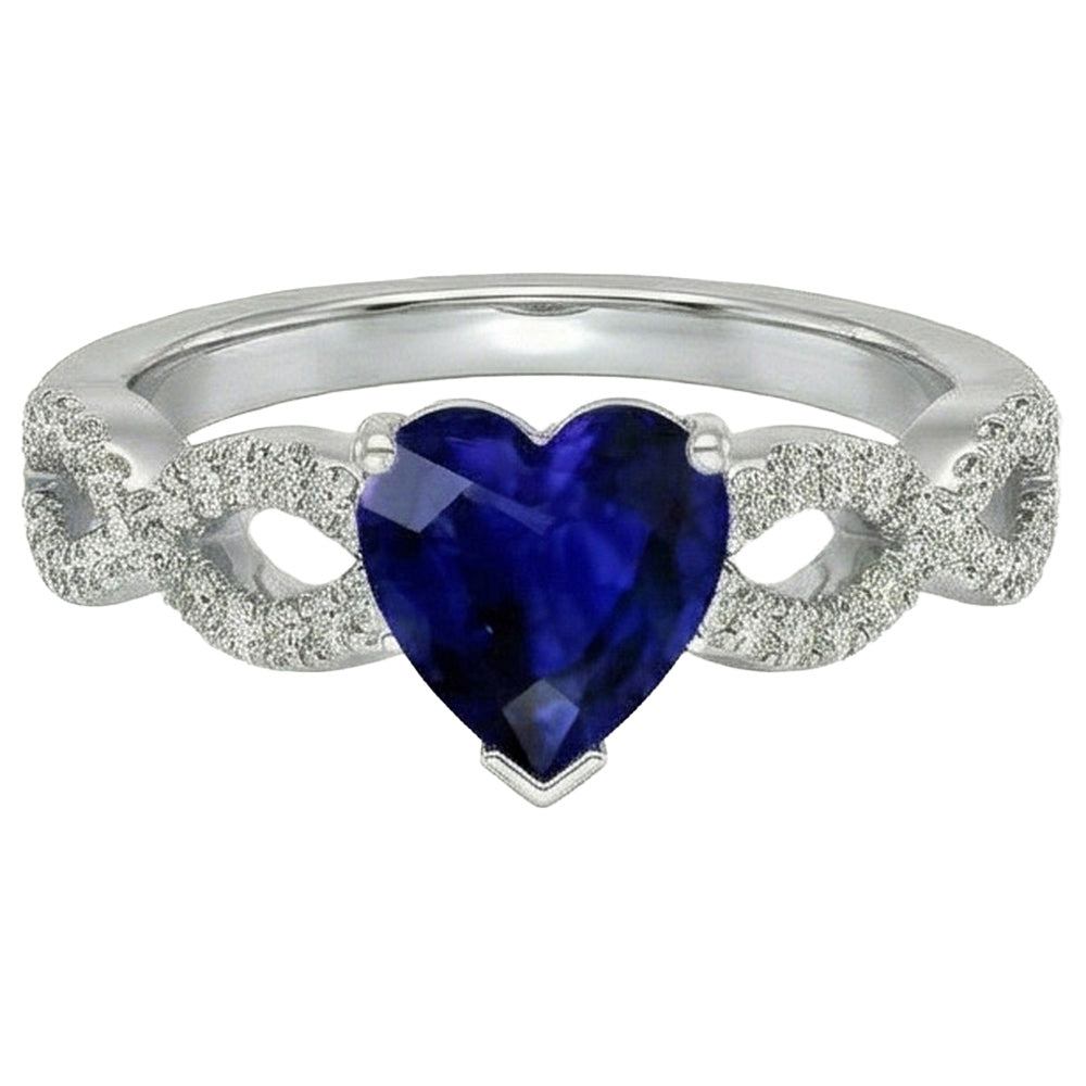 3 Karat Herz Edelstein Blauer Saphir Natürlicher Diamant ( nicht im Labor gezüchtet ) Ring Infinity Style