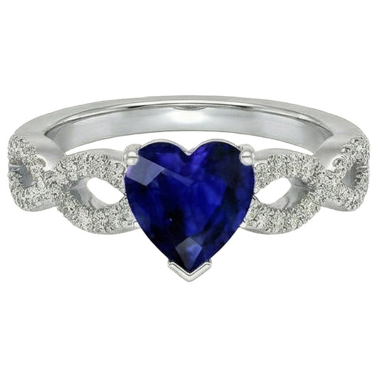 3 Karat Herz Edelstein Blauer Saphir Natürlicher Diamant ( nicht im Labor gezüchtet ) Ring Infinity Style