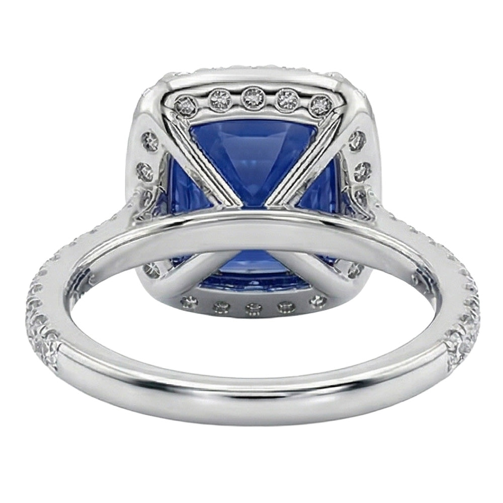 3-Karat-Kissenring aus natürlichem Sri Lanka mit blauem Saphir und Halo-Aus der Erde Abgebauter Natürlicher Diamant