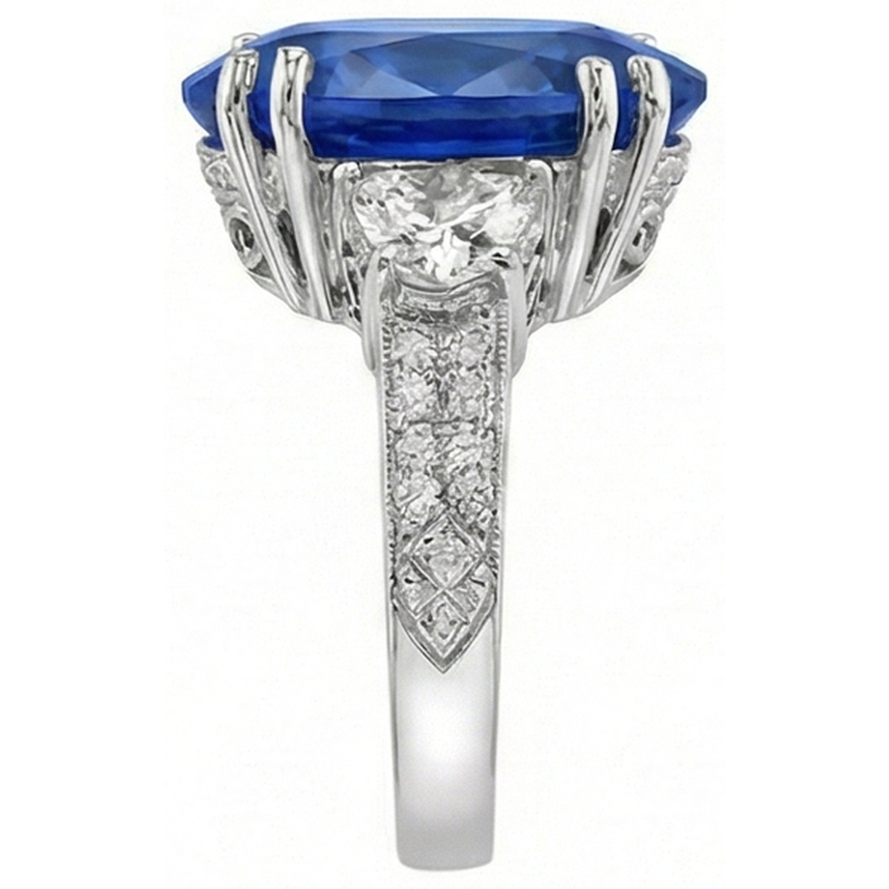3 Karat Oval Sri Lanka Blauer Saphir Aus der Erde Abgebauter Natürlicher Diamanten Jubiläumsring