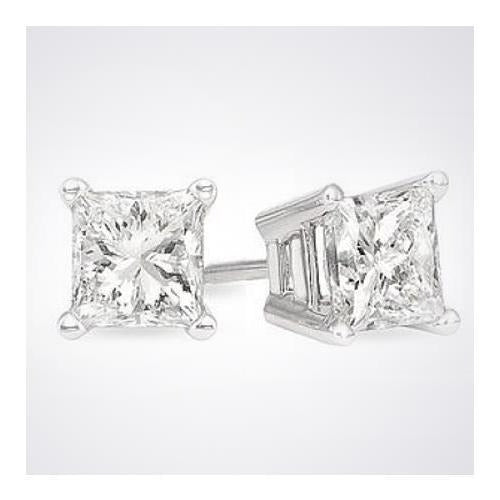 3 Karat Princess Cut Echt Diamant Ohrstecker aus massivem Weißgold 14K