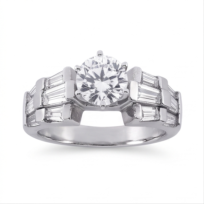 3 Karat Rund- und Baguette-Echt Aus der Erde Abgebauter Natürlicher Diamant-Jubiläumsring Weißgold 14K