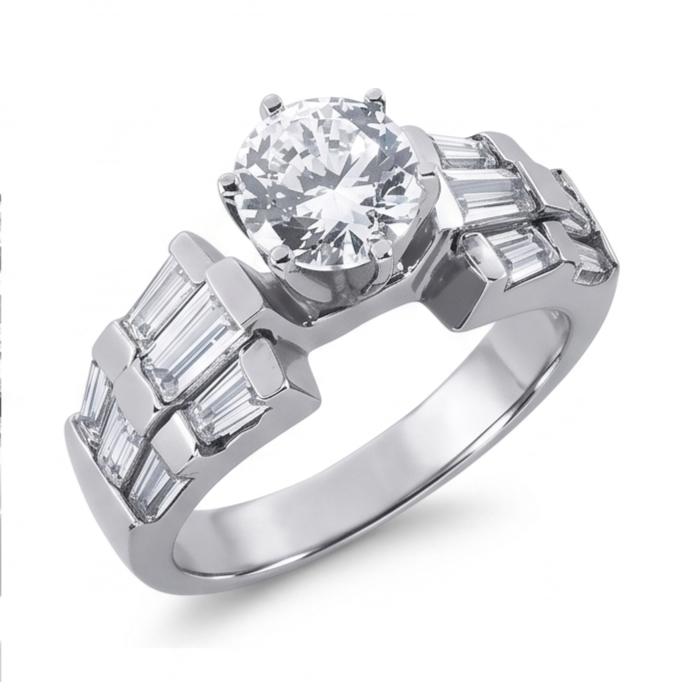 3 Karat Rund- und Baguette-Echt Aus der Erde Abgebauter Natürlicher Diamant-Jubiläumsring Weißgold 14K