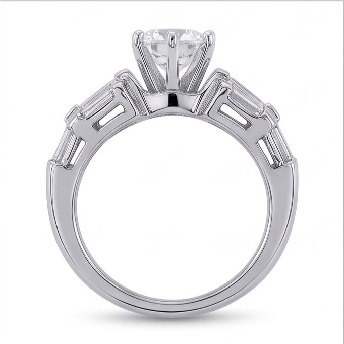 3 Karat Rund- und Baguette-Echt Aus der Erde Abgebauter Natürlicher Diamant-Jubiläumsring Weißgold 14K