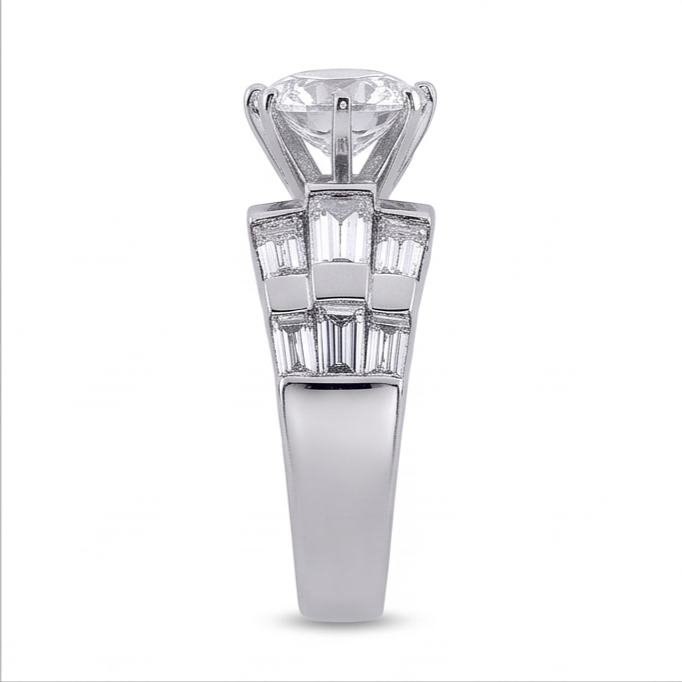 3 Karat Rund- und Baguette-Echt Aus der Erde Abgebauter Natürlicher Diamant-Jubiläumsring Weißgold 14K