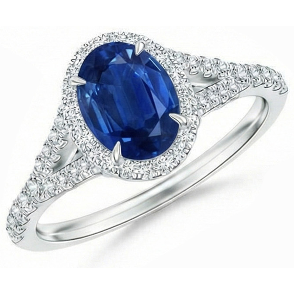 3 Karat Saphir und Aus der Erde Abgebauter Natürlicher Diamanten Ring Weißgold 14K Krappenset