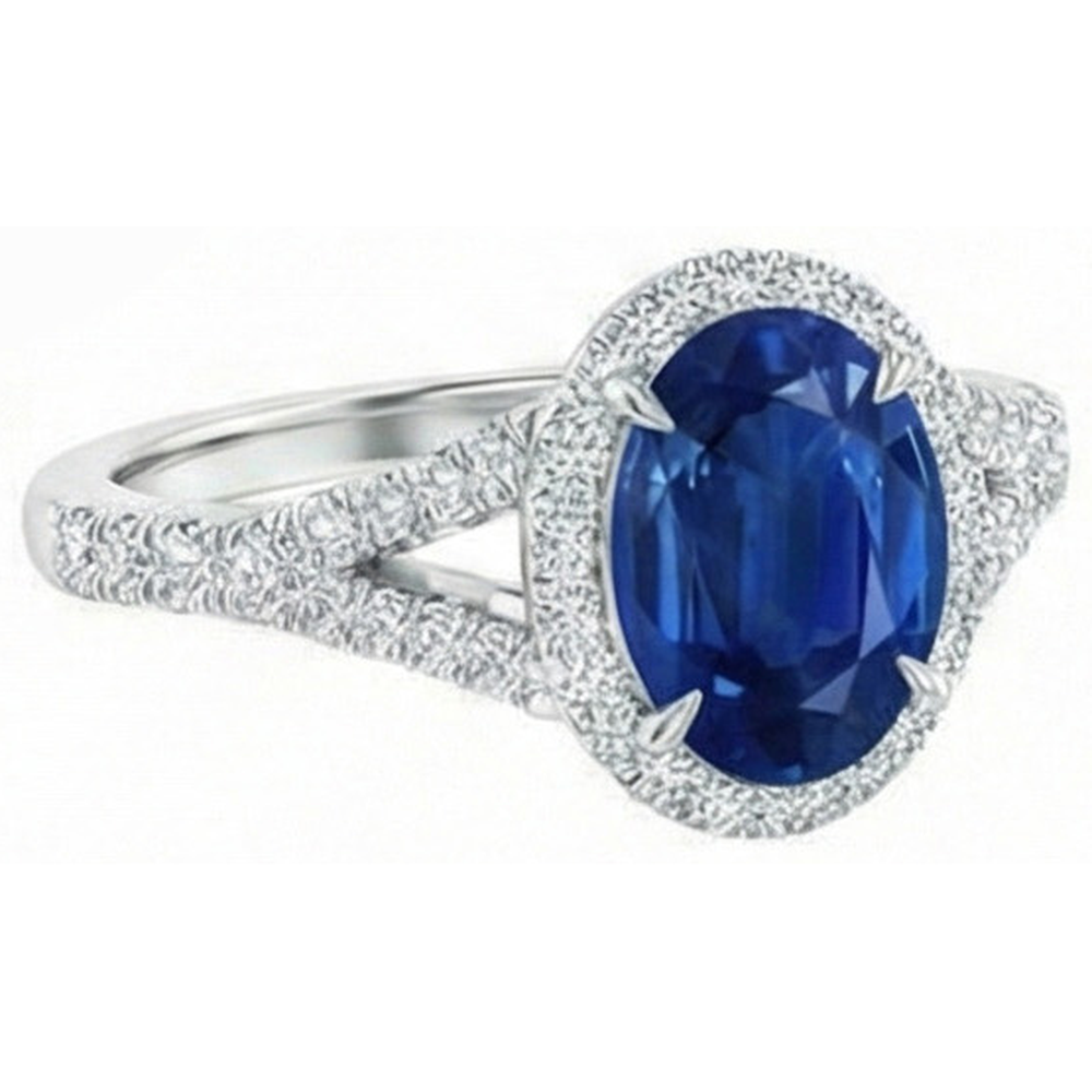 3 Karat Saphir und Aus der Erde Abgebauter Natürlicher Diamanten Ring Weißgold 14K Krappenset