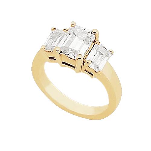 3 Karat Smaragd-Echt Diamant-Drei-Steine-Ring Gelbgold 14K
