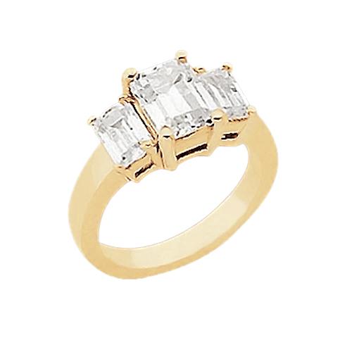 3 Karat Smaragd-Echt Diamant-Drei-Steine-Ring Gelbgold 14K