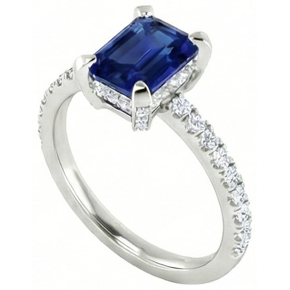 3 Karat Smaragd und runder Ceylon-Saphir-Aus der Erde Abgebauter Natürlicher Diamant-Ring-Krapfen-Set