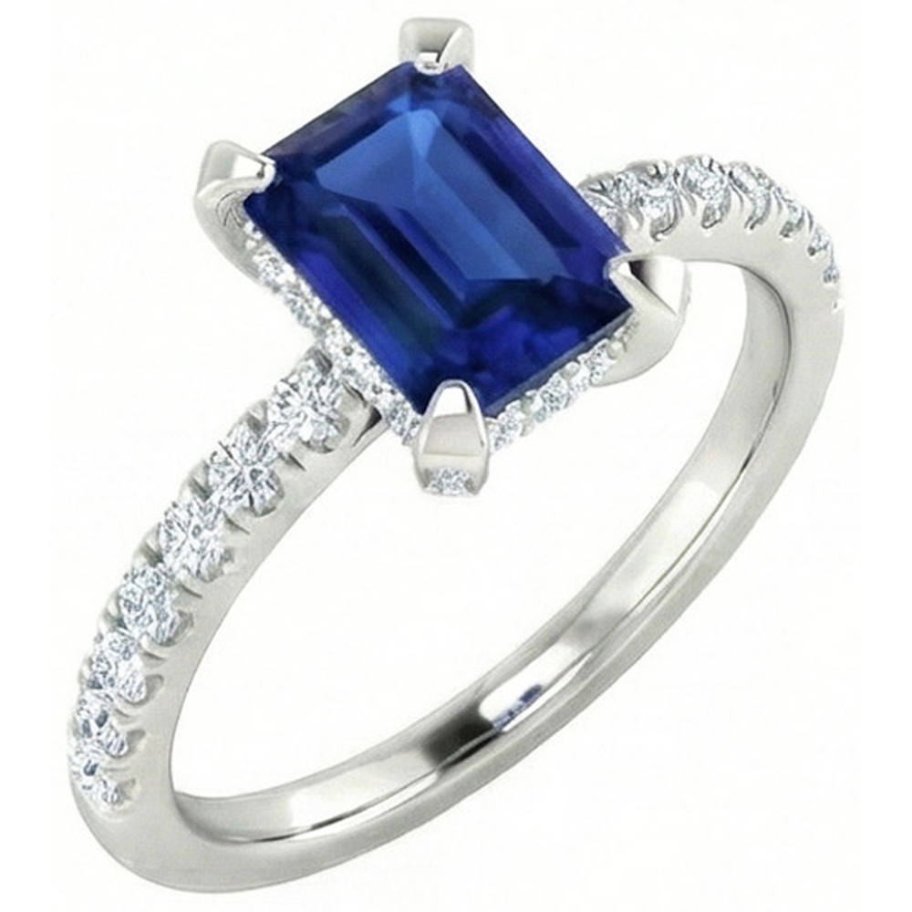 3 Karat Smaragd und runder Ceylon-Saphir-Aus der Erde Abgebauter Natürlicher Diamant-Ring-Krapfen-Set