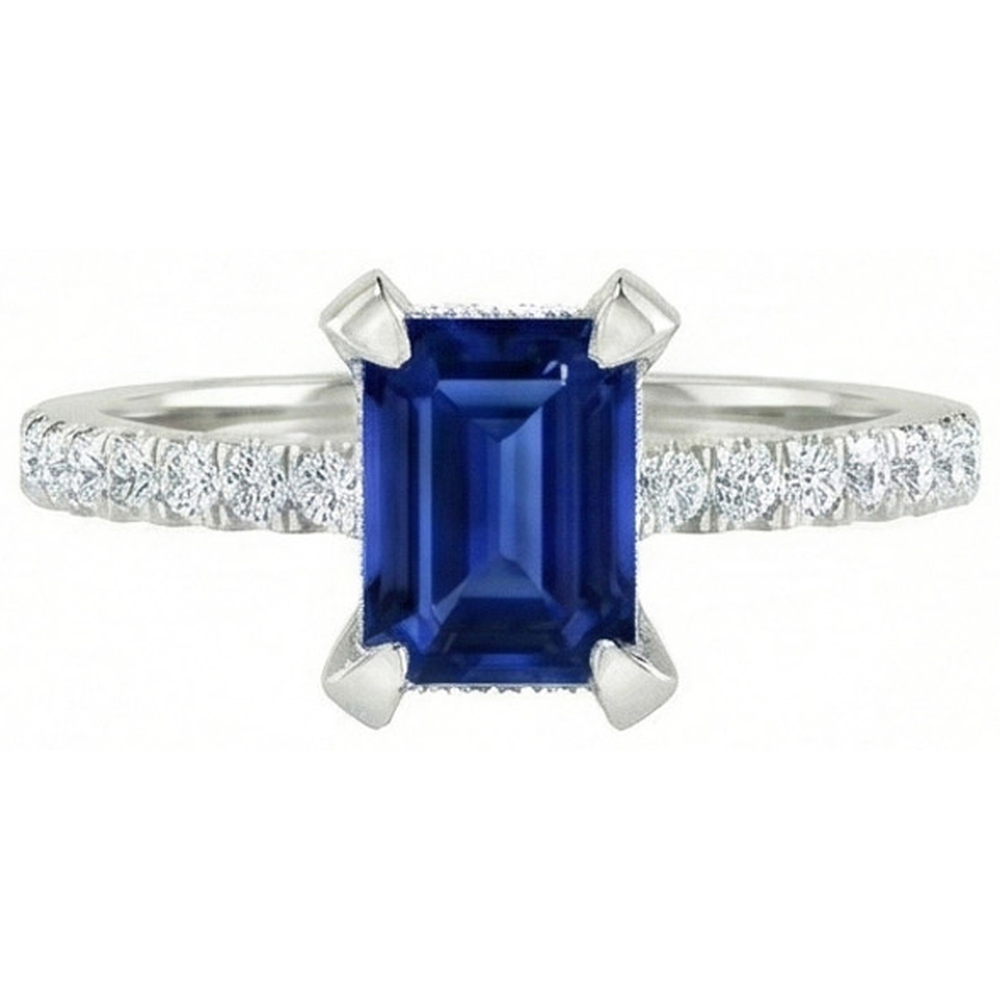 3 Karat Smaragd und runder Ceylon-Saphir-Aus der Erde Abgebauter Natürlicher Diamant-Ring-Krapfen-Set