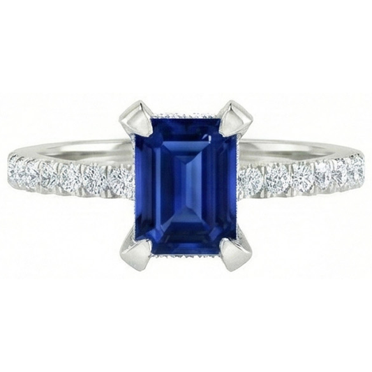 3 Karat Smaragd und runder Ceylon-Saphir-Aus der Erde Abgebauter Natürlicher Diamant-Ring-Krapfen-Set