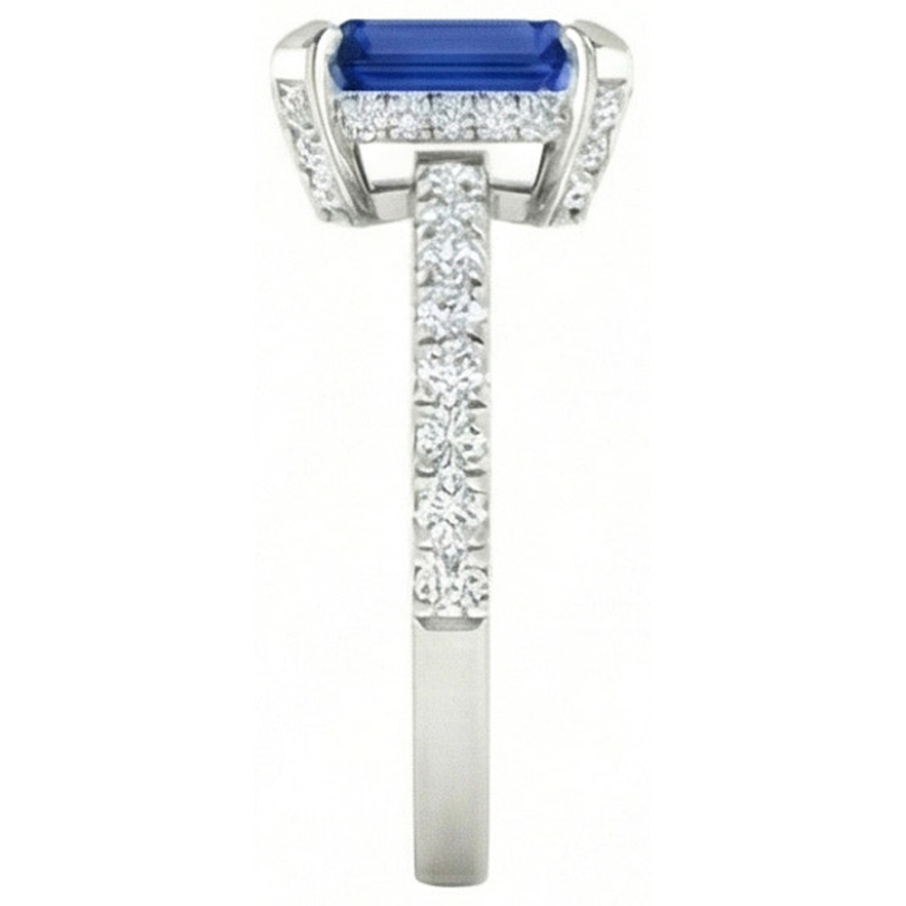 3 Karat Smaragd und runder Ceylon-Saphir-Aus der Erde Abgebauter Natürlicher Diamant-Ring-Krapfen-Set