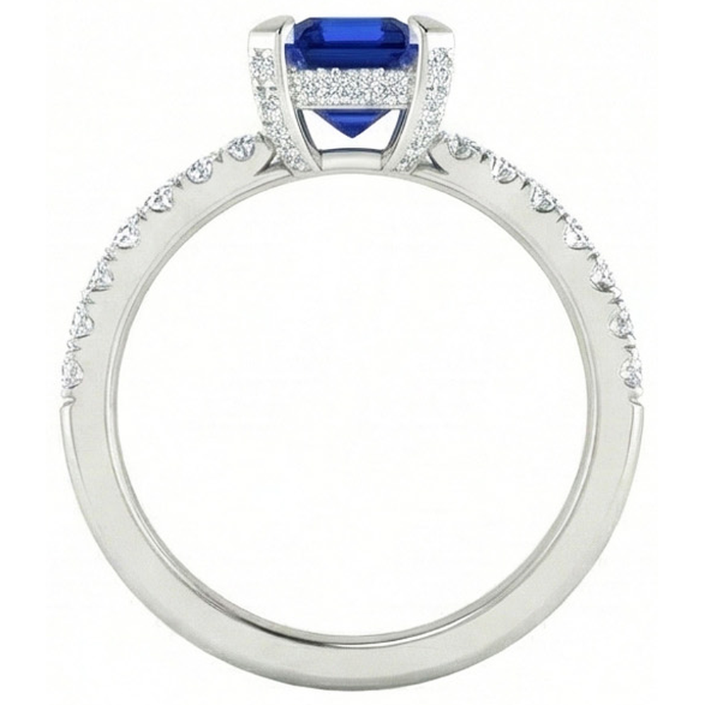 3 Karat Smaragd und runder Ceylon-Saphir-Aus der Erde Abgebauter Natürlicher Diamant-Ring-Krapfen-Set