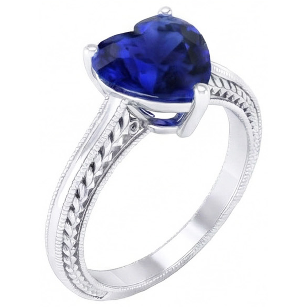 3 Karat Solitaire Ceylon Blauer Saphir Ring Antik-Stil Weißgold