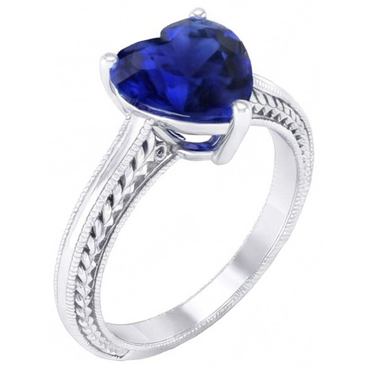 3 Karat Solitaire Ceylon Blauer Saphir Ring Antik-Stil Weißgold