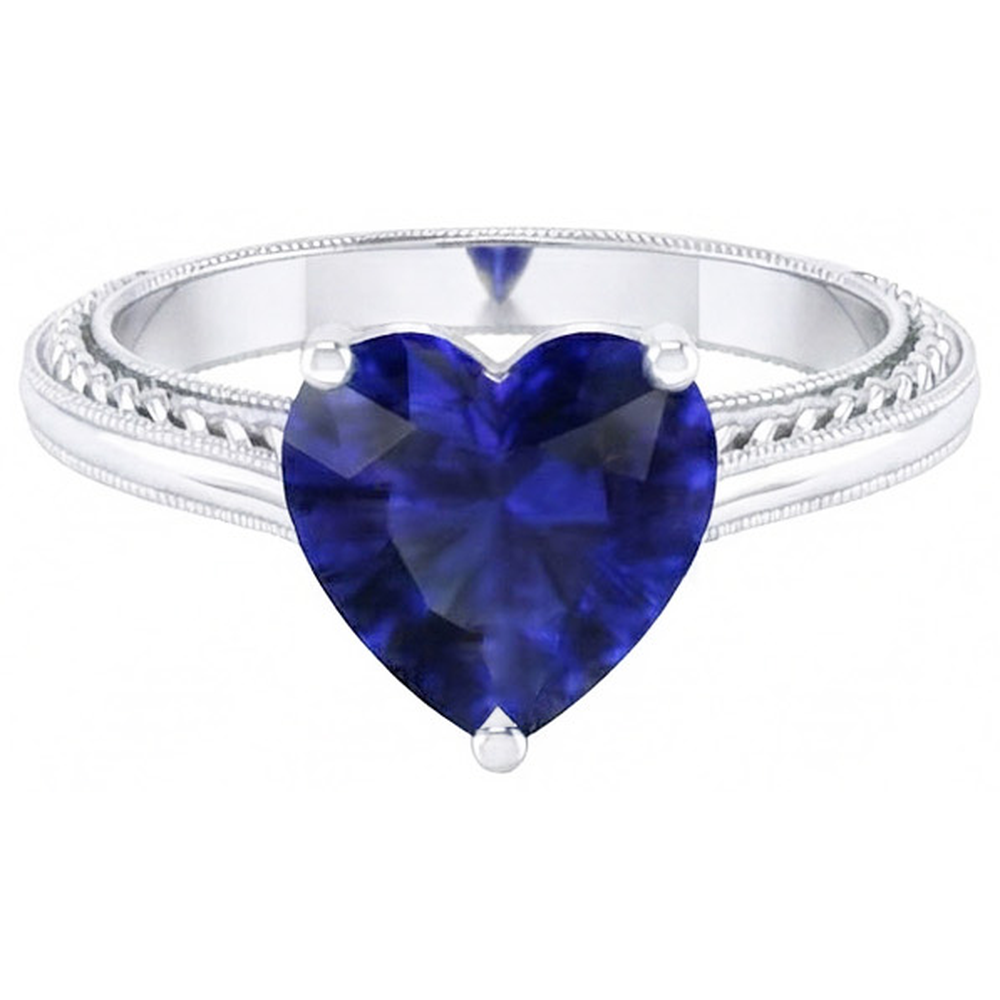 3 Karat Solitaire Ceylon Blauer Saphir Ring Antik-Stil Weißgold