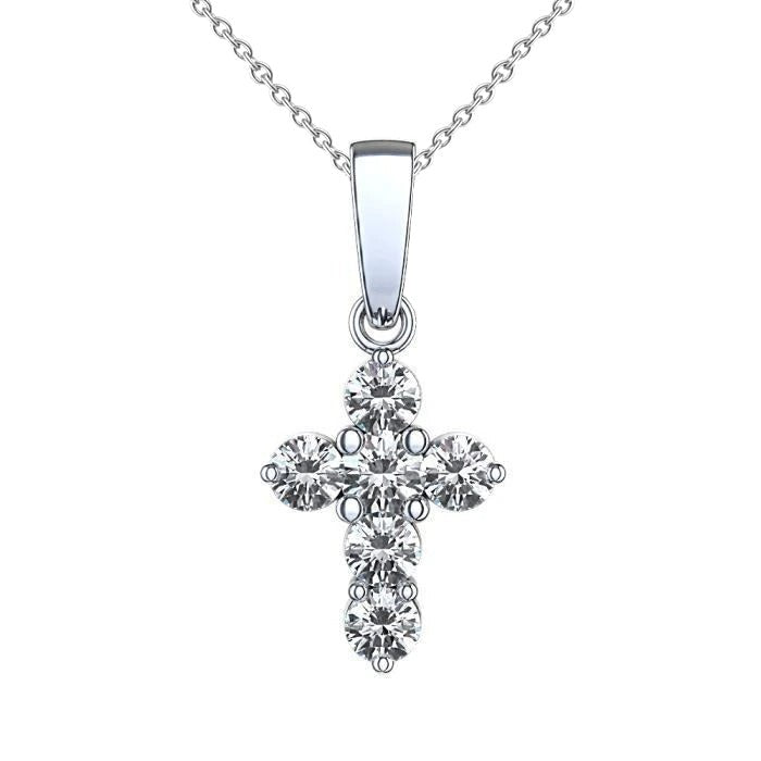3 Karat Wunderschöne Echt Runde Diamanten Kreuzan Hänger-Halskette Brillant Schliff
