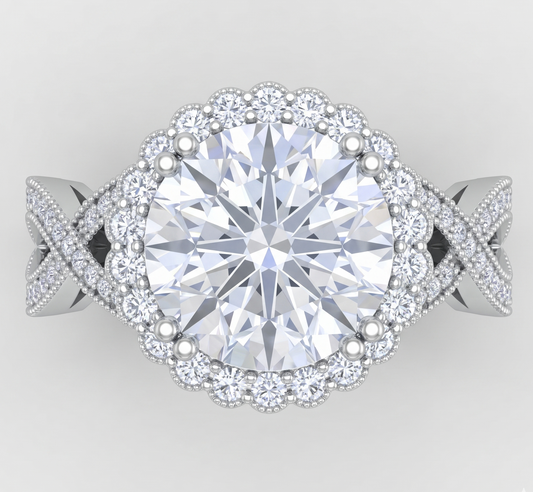 3 Karat echter runder Aus der Erde Abgebauter Natürlicher Diamant, Ehering im antiken Stil, edler Schmuck