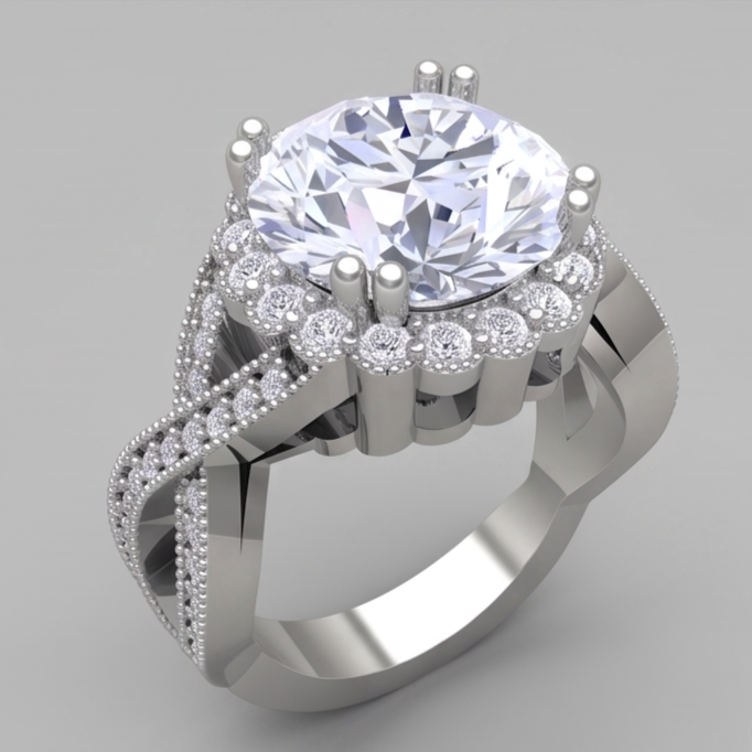 3 Karat echter runder Aus der Erde Abgebauter Natürlicher Diamant, Ehering im antiken Stil, edler Schmuck