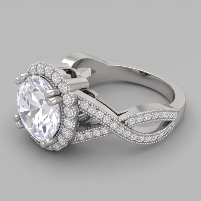 3 Karat echter runder Aus der Erde Abgebauter Natürlicher Diamant, Ehering im antiken Stil, edler Schmuck