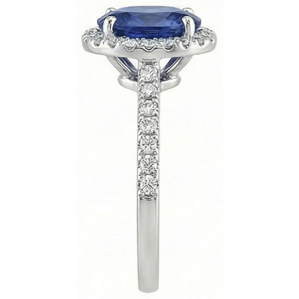 3 Kt Ovaler srilankischer Saphir-Aus der Erde Abgebauter Natürlicher Diamant-Ring aus massivem Gold 14K