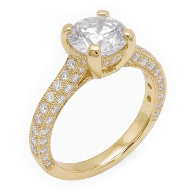 3 Kt Wunderschöner Echt Aus der Erde Abgebauter Natürlicher Diamant Jubiläumsring Gelbgold