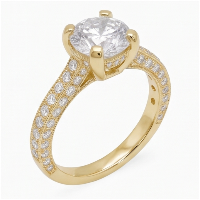 3 Kt Wunderschöner Echt Aus der Erde Abgebauter Natürlicher Diamant Jubiläumsring Gelbgold