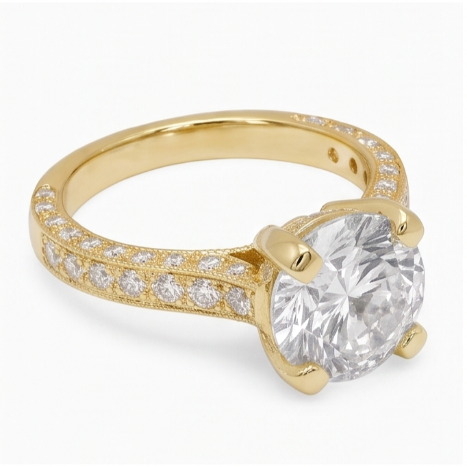 3 Kt Wunderschöner Echt Aus der Erde Abgebauter Natürlicher Diamant Jubiläumsring Gelbgold