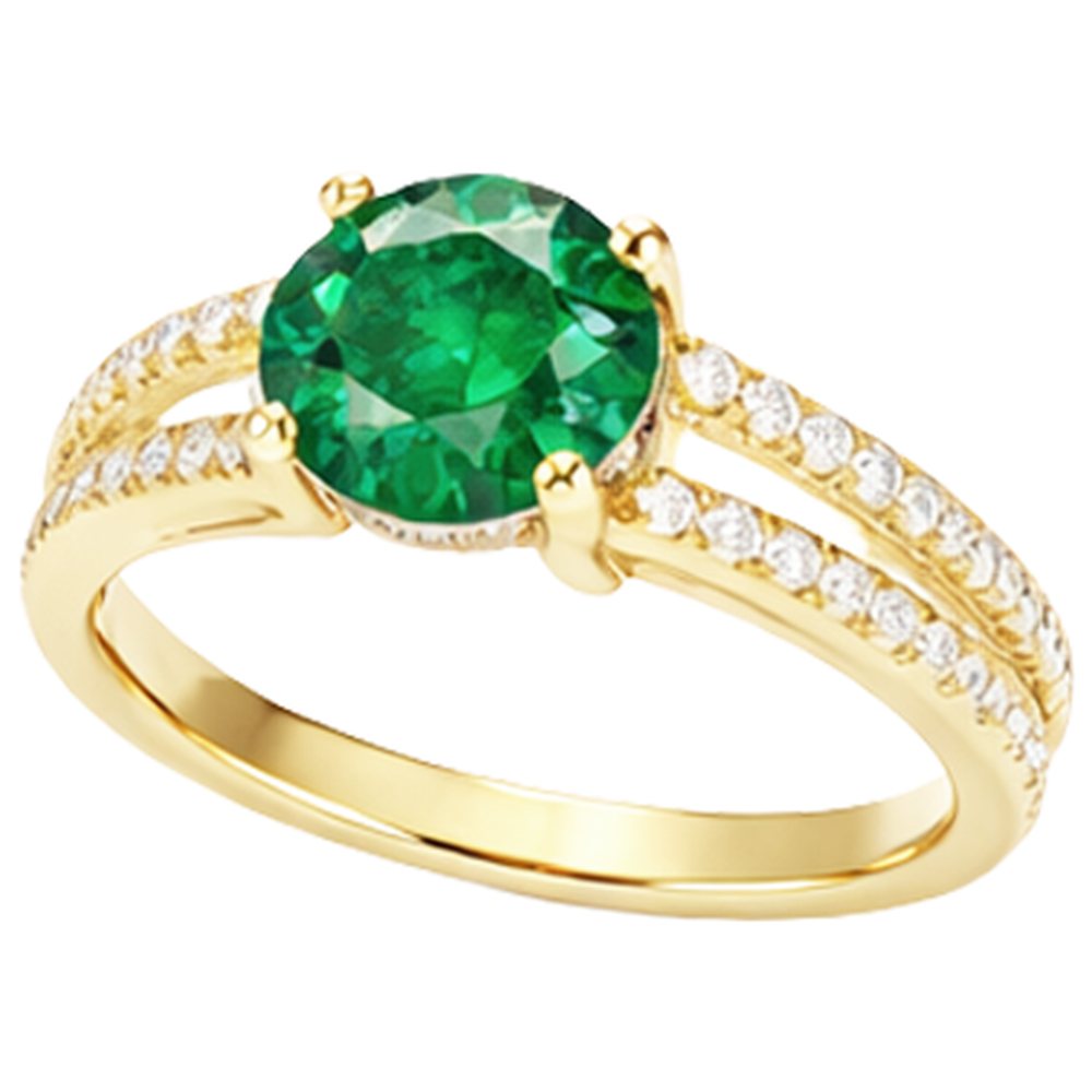 3 Kt grüner Smaragd mit Aus der Erde Abgebauter Natürlicher Diamant Ehering Gelbgold 14K