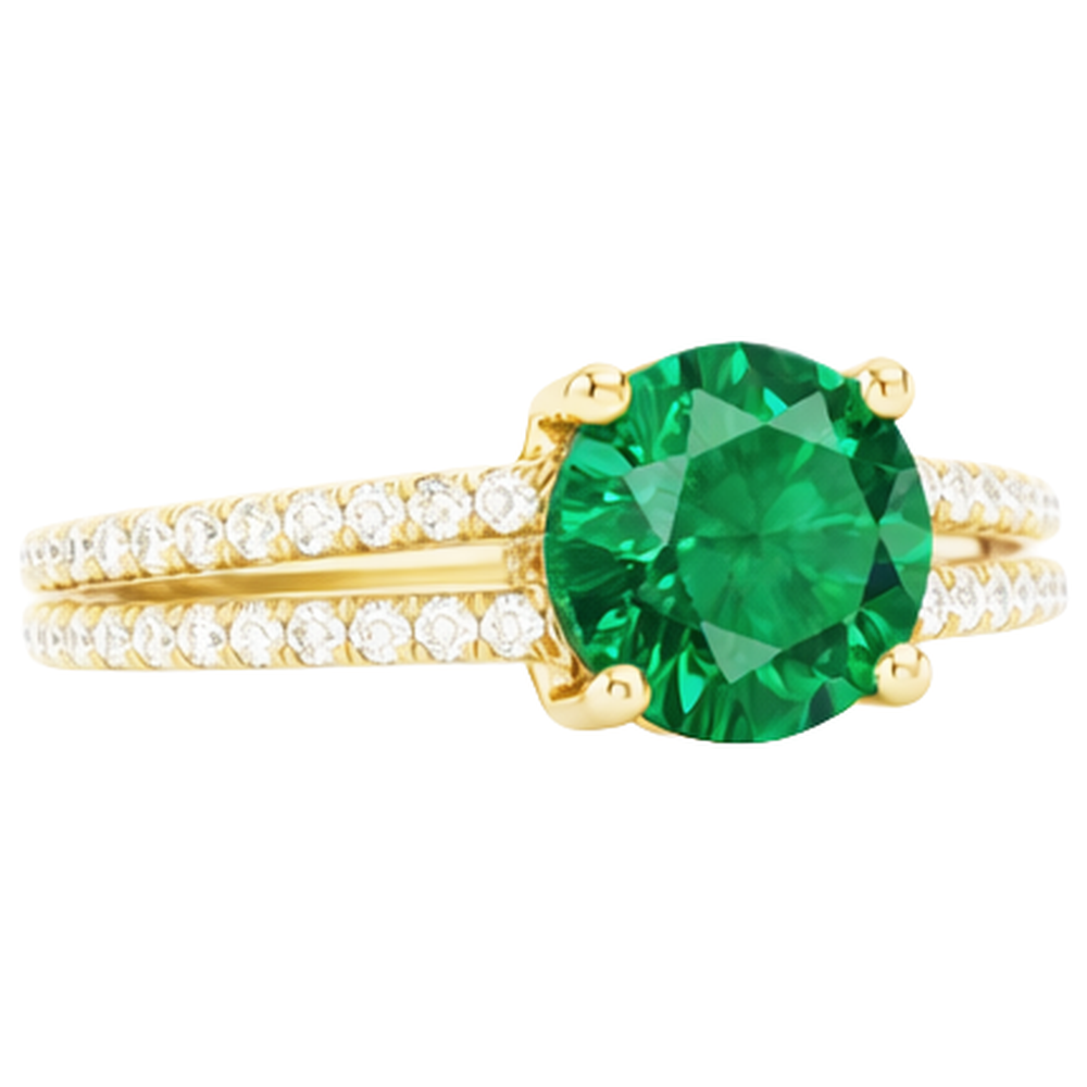 3 Kt grüner Smaragd mit Aus der Erde Abgebauter Natürlicher Diamant Ehering Gelbgold 14K