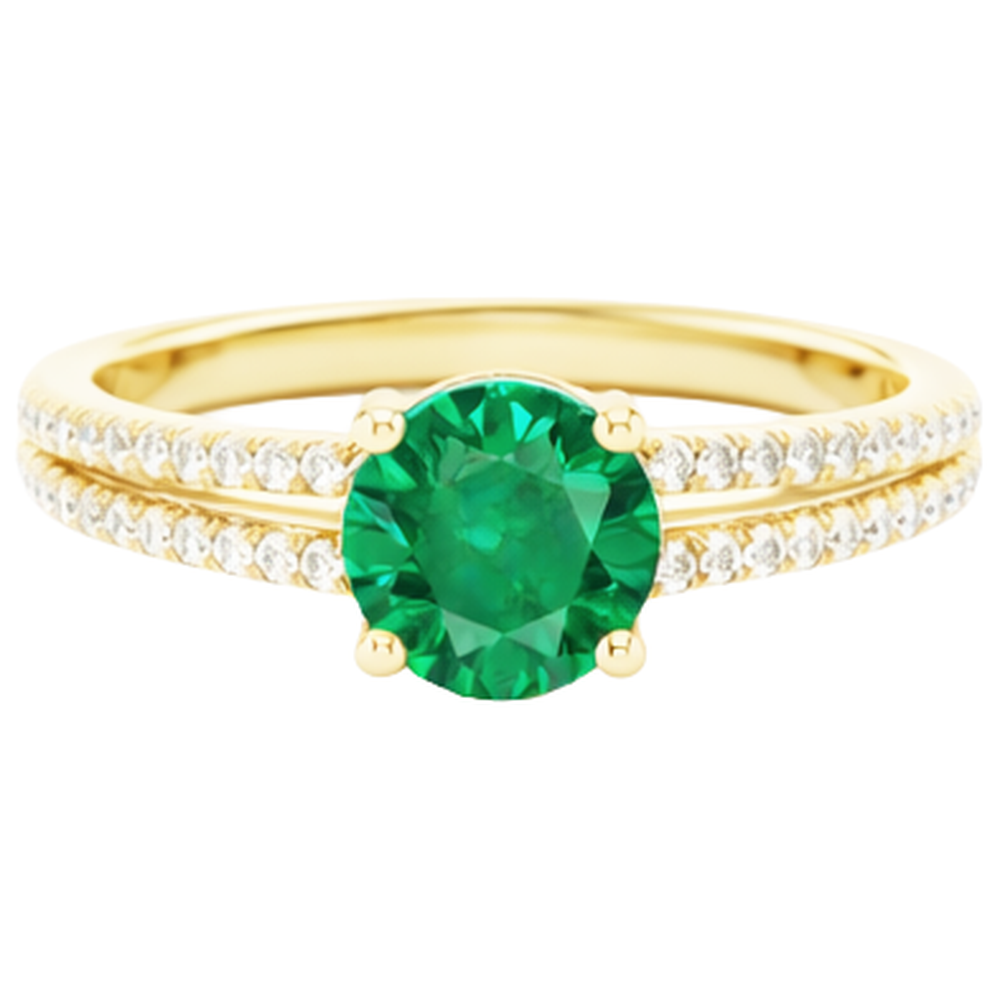 3 Kt grüner Smaragd mit Aus der Erde Abgebauter Natürlicher Diamant Ehering Gelbgold 14K