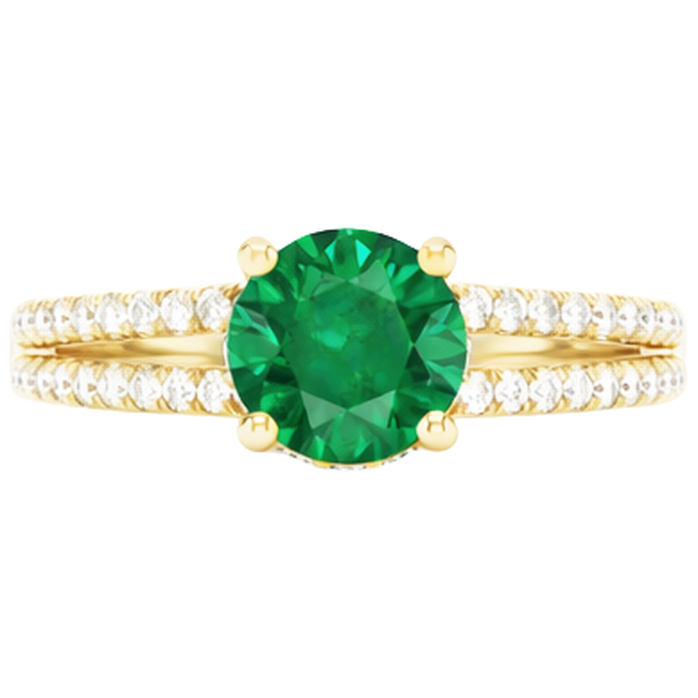 3 Kt grüner Smaragd mit Aus der Erde Abgebauter Natürlicher Diamant Ehering Gelbgold 14K