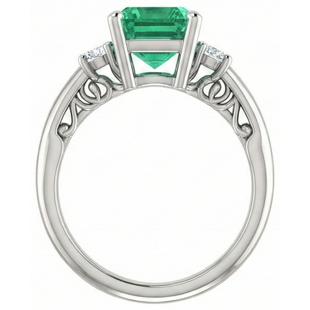3 Stein 15.50 Ct. Grün Smaragd Mit Aus der Erde Abgebauter Natürlicher Diamanten Ring-Krapfen-Set WG 14K