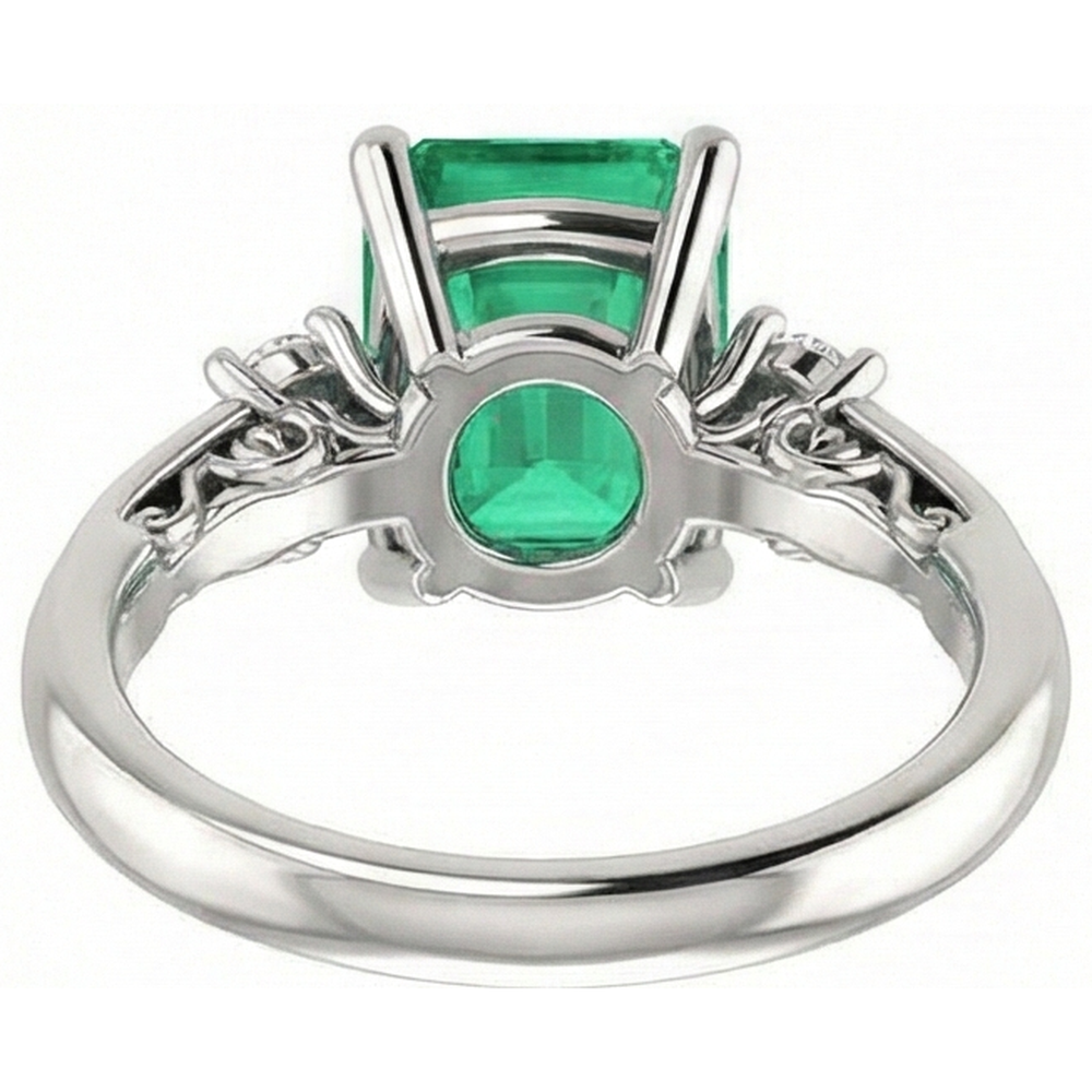 3 Stein 15.50 Ct. Grün Smaragd Mit Aus der Erde Abgebauter Natürlicher Diamanten Ring-Krapfen-Set WG 14K