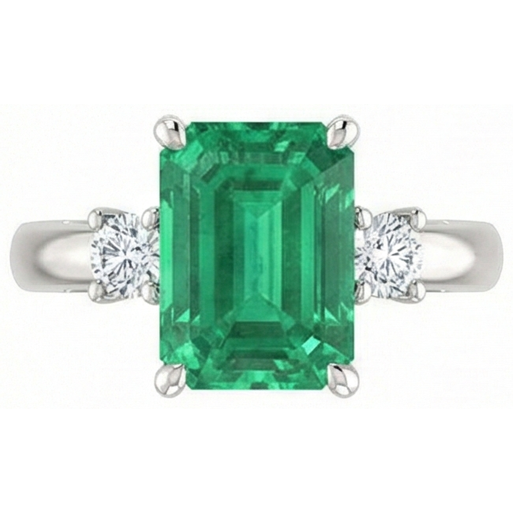 3 Stein 15.50 Ct. Grün Smaragd Mit Aus der Erde Abgebauter Natürlicher Diamanten Ring-Krapfen-Set WG 14K