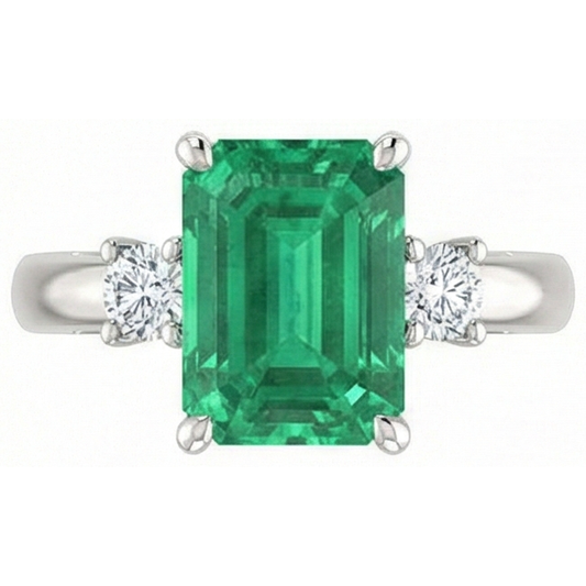 3 Stein 15.50 Ct. Grün Smaragd Mit Aus der Erde Abgebauter Natürlicher Diamanten Ring-Krapfen-Set WG 14K