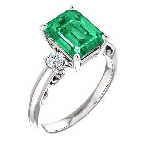 3 Stein 15.50 Ct. Grün Smaragd Mit Diamanten Ring-Krapfen-Set WG 14K