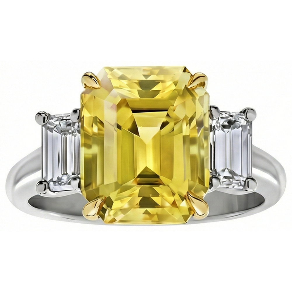 3 Stein 4,50 Karat Gelber Saphir & Aus der Erde Abgebauter Natürlicher Diamanten Ehering Gold 14K